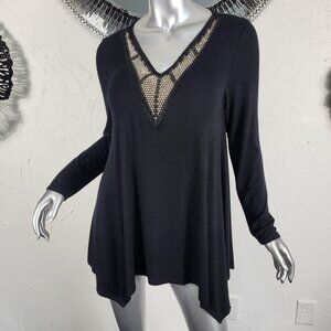 ELLUMI NATION~SZ M~BLACK RHINESTONE EMBELLISHED TUNIC TOP BLOUSE T-SHIRT PEASANT